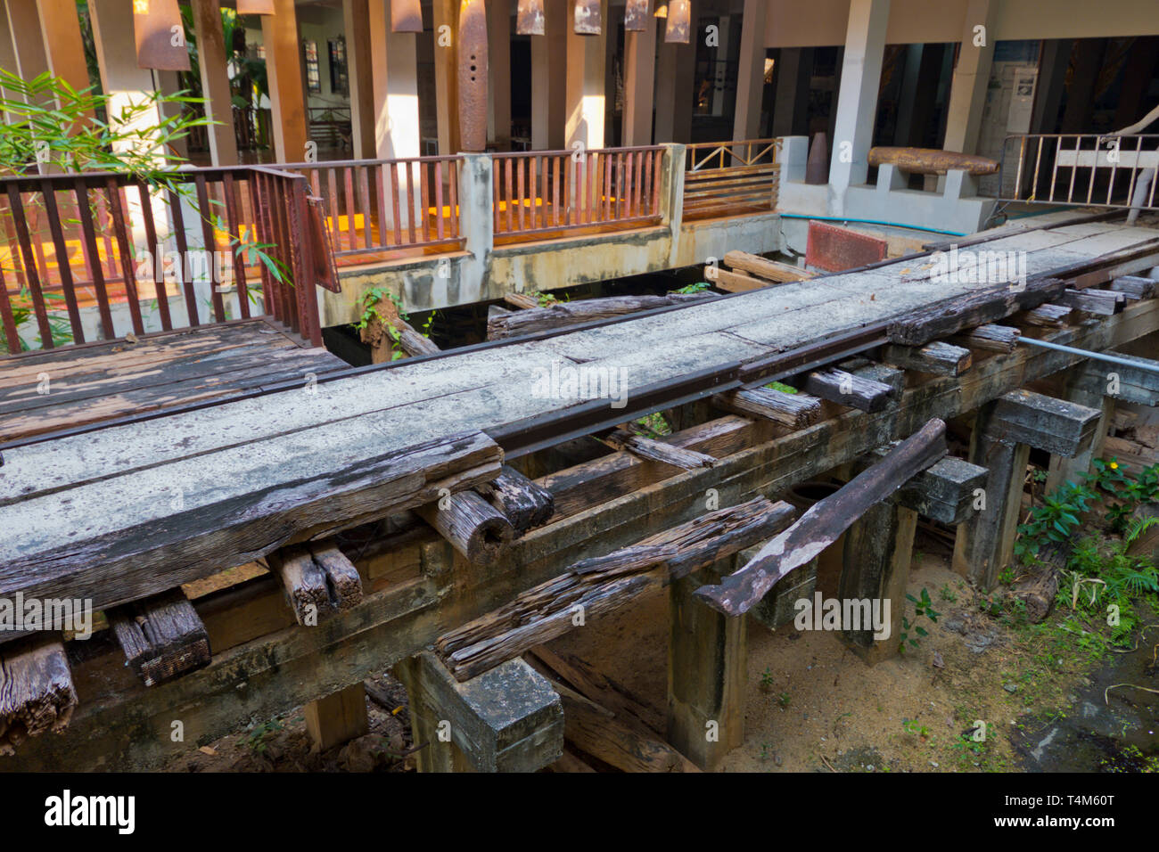 Part of the original death railway, Jeath War Museum and World War II museum, Kanchanaburi, Thailand Stock Photo