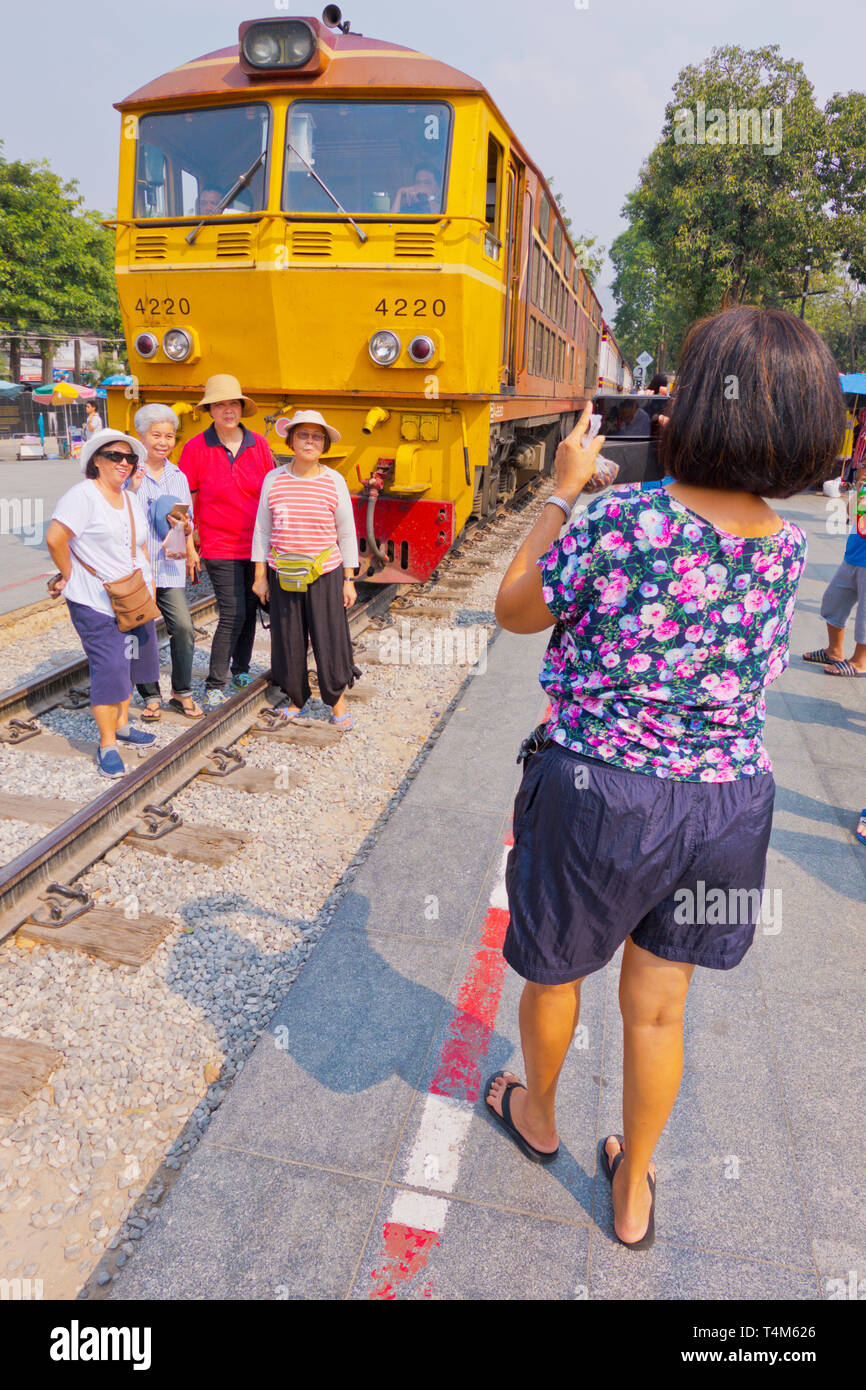 Death Railway Bridge, Mae Nam Khwae River, Kanchanaburi, Thailand Stock Photo