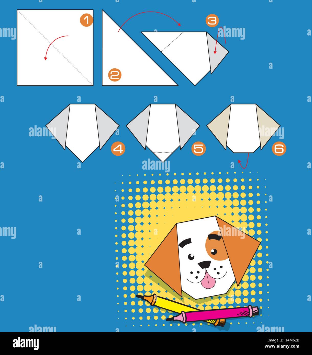 Vector illustration puppy from paper origami with instructions Stock Vector