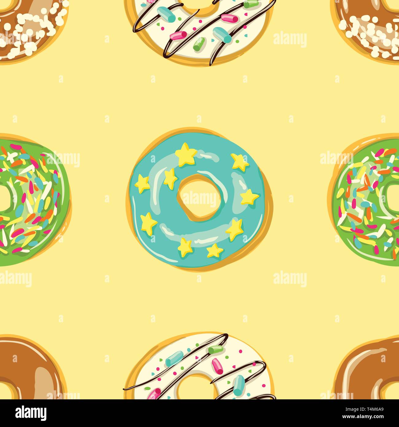 Glazed Donuts seamless pattern. Bakery Vector illustration. Top View ...