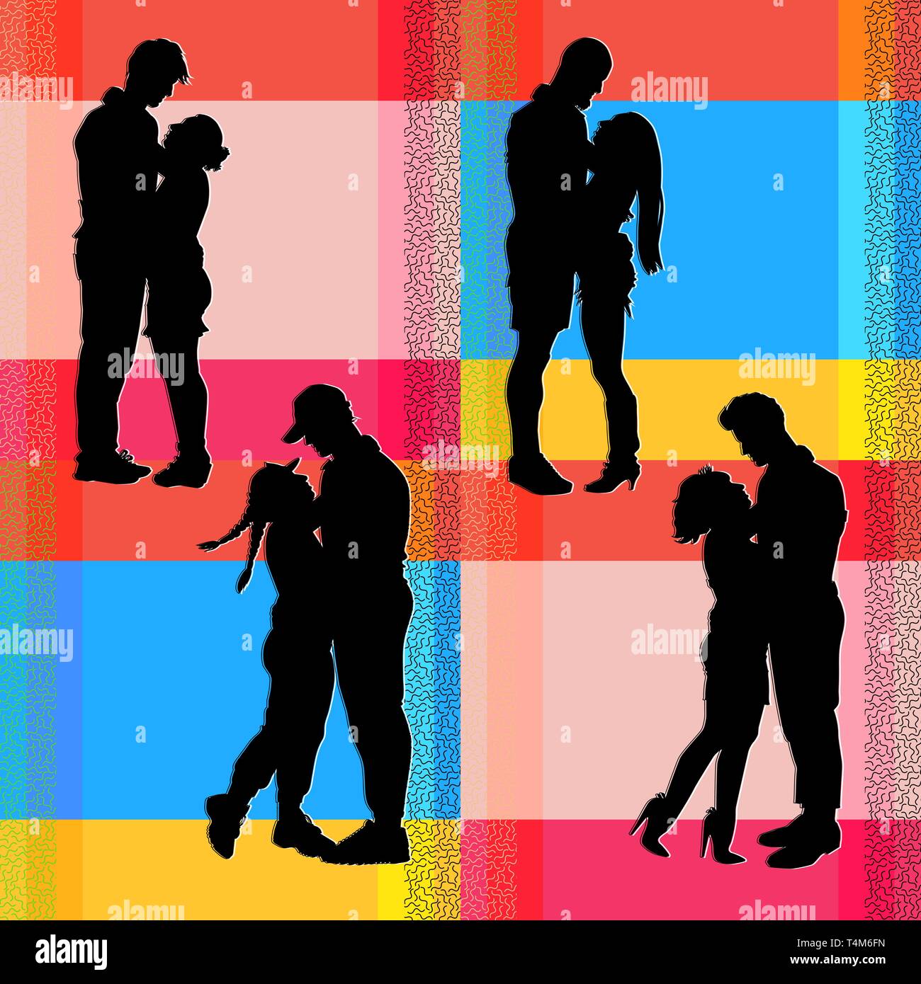A collection of vector silhouettes of men and women, couples. Plots ...