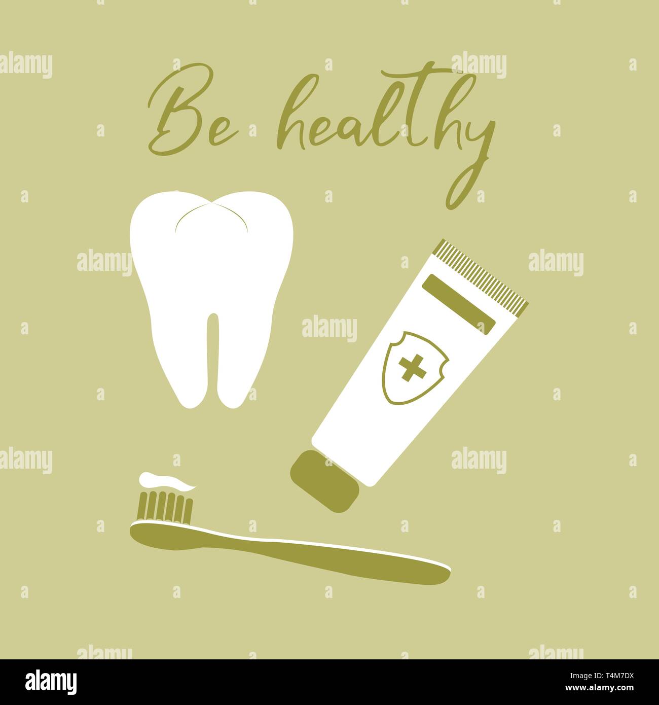 Vector Illustration With Tooth Toothbrush Toothpaste Dental