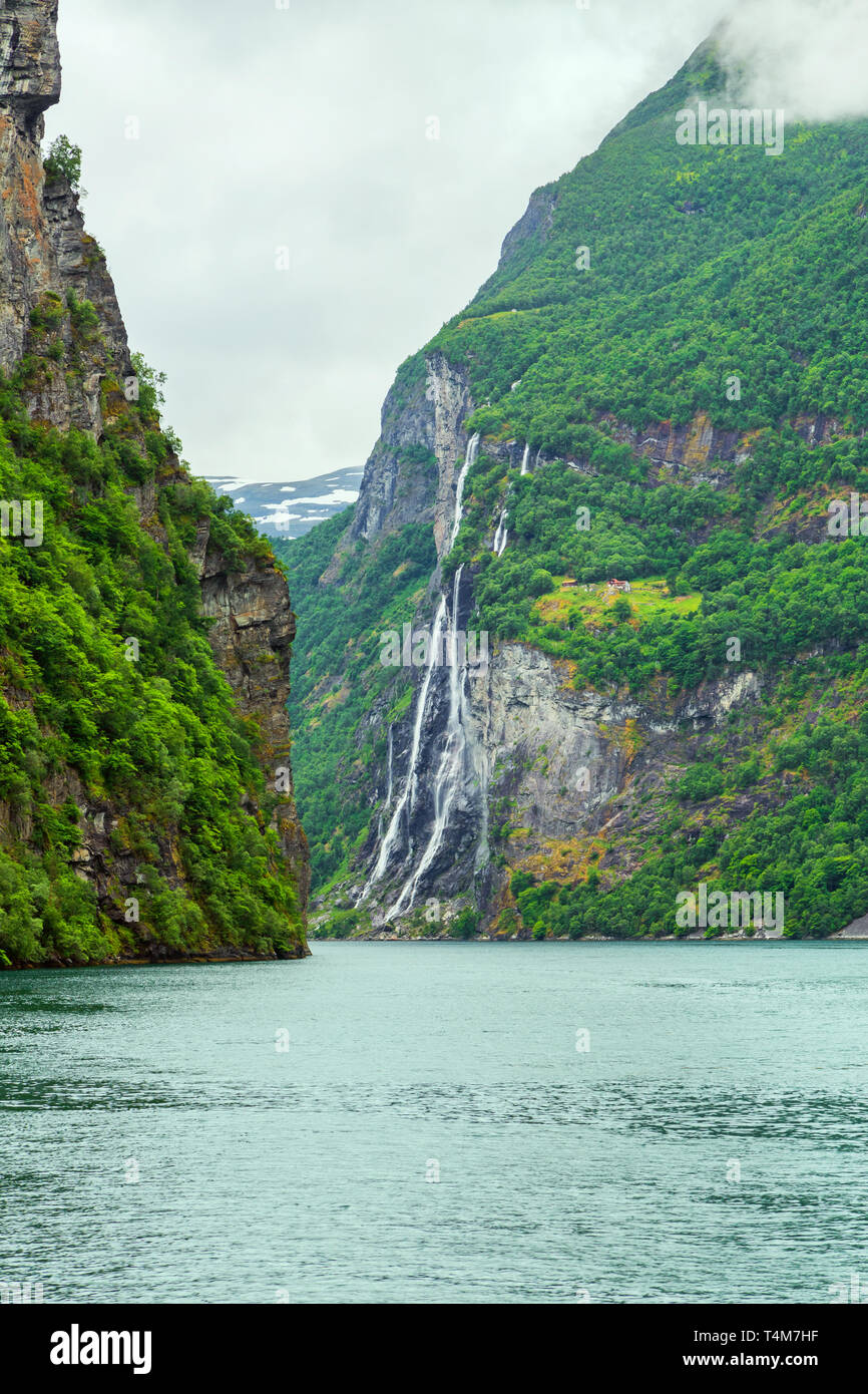 Waterfalls Seven Sisters, Geiranger fjord, Norway Stock Photo