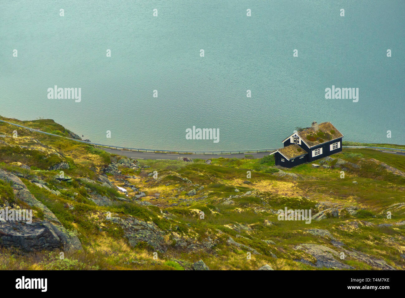 House with grass roofs in Norway Stock Photo