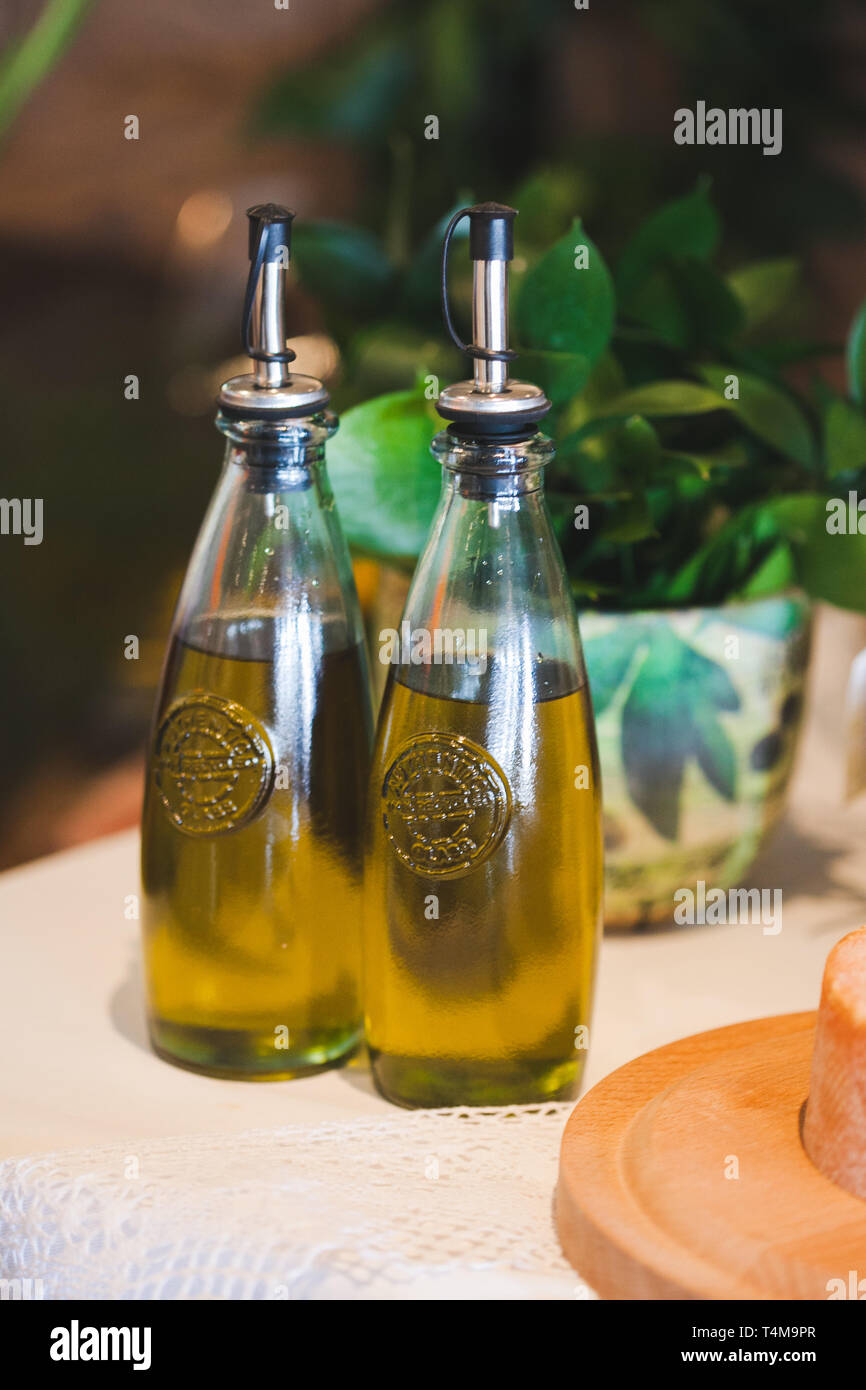 Olive oil on the serve table Stock Photo Alamy