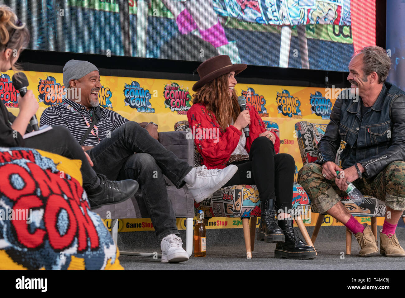 DORTMUND, GERMANY - April 13th 2019: Nadia Hilker, Steven Ogg and Seth  Gilliam talk about their experiences
