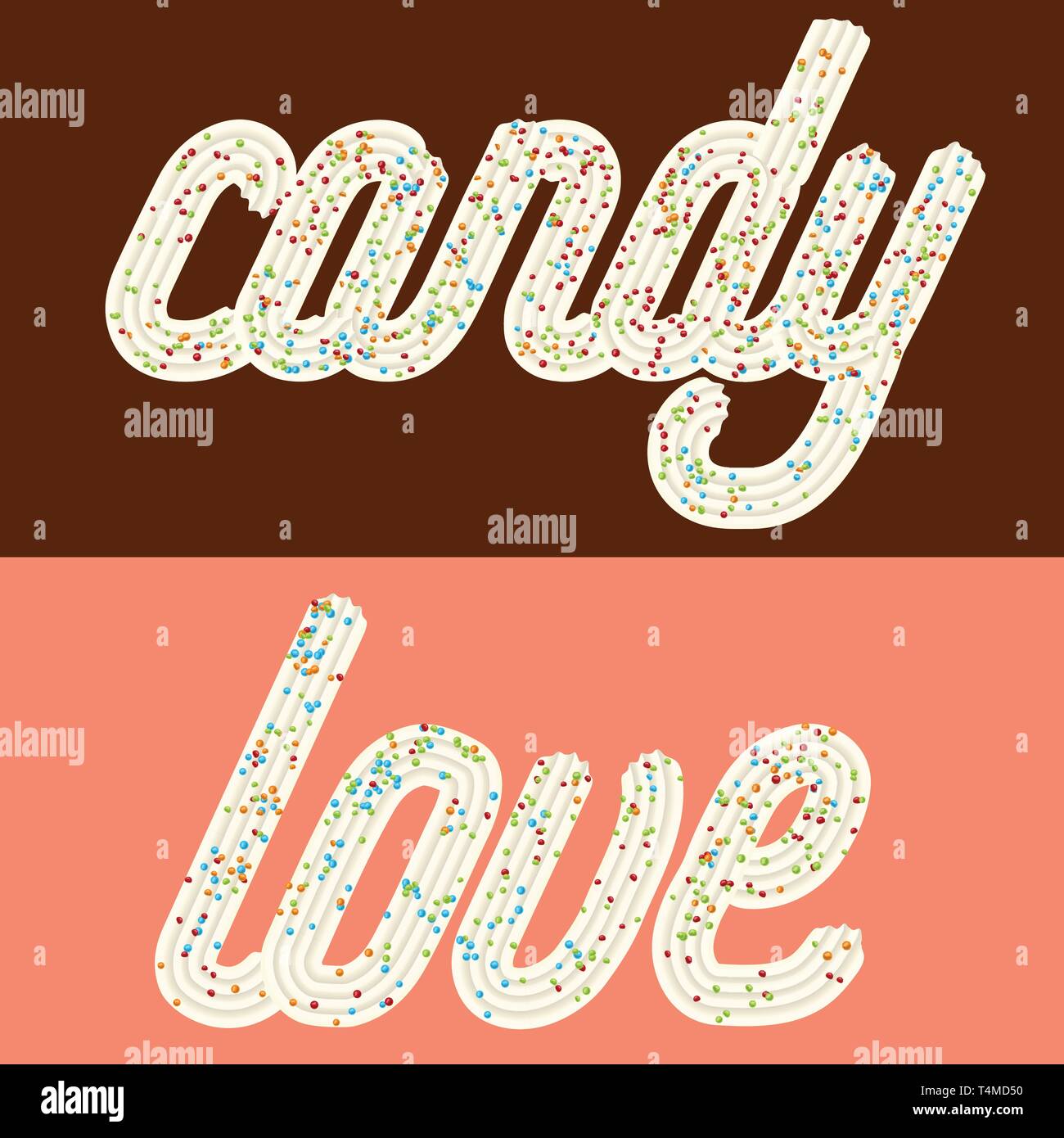 Tempting typography. Icing text. Words