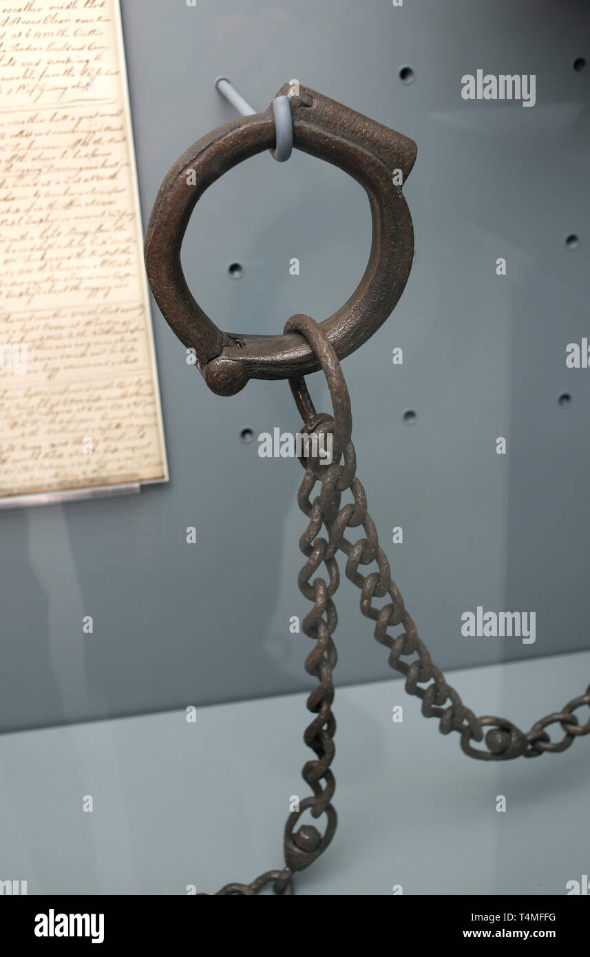 Slavery Exhibition at M Shed, Bristol showing slave shackles and a plan