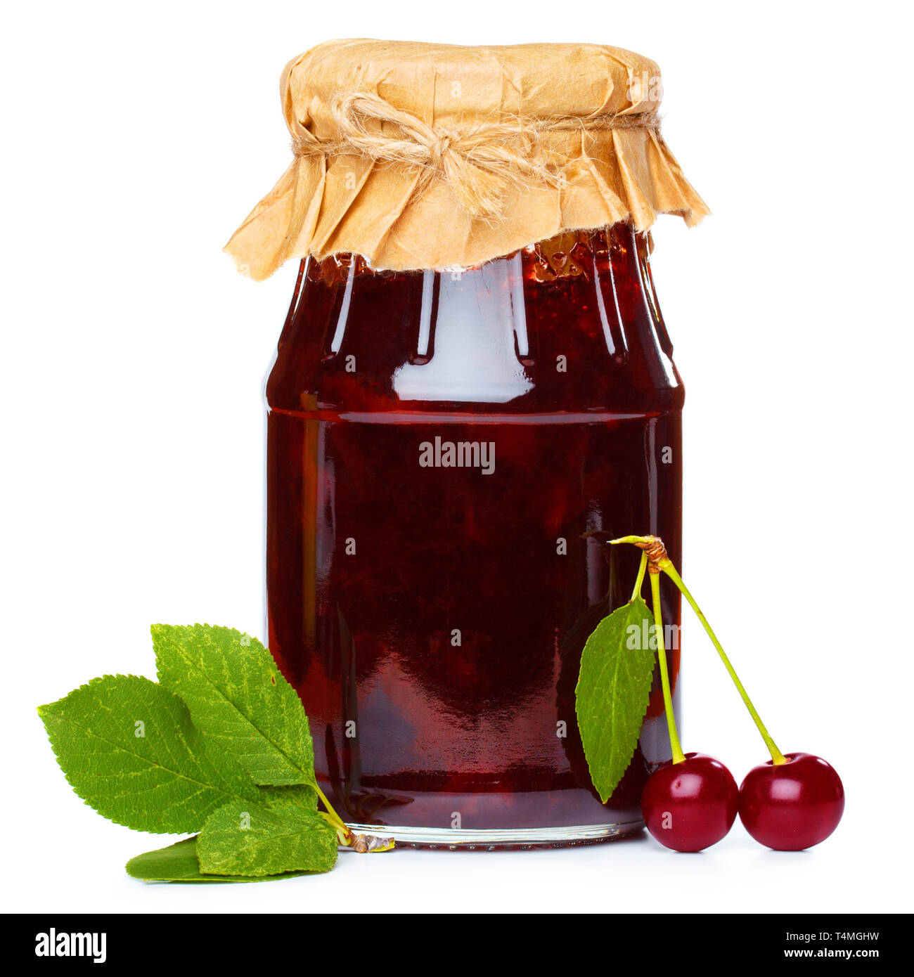 Cherry jam jar isolated on white Stock Photo Alamy