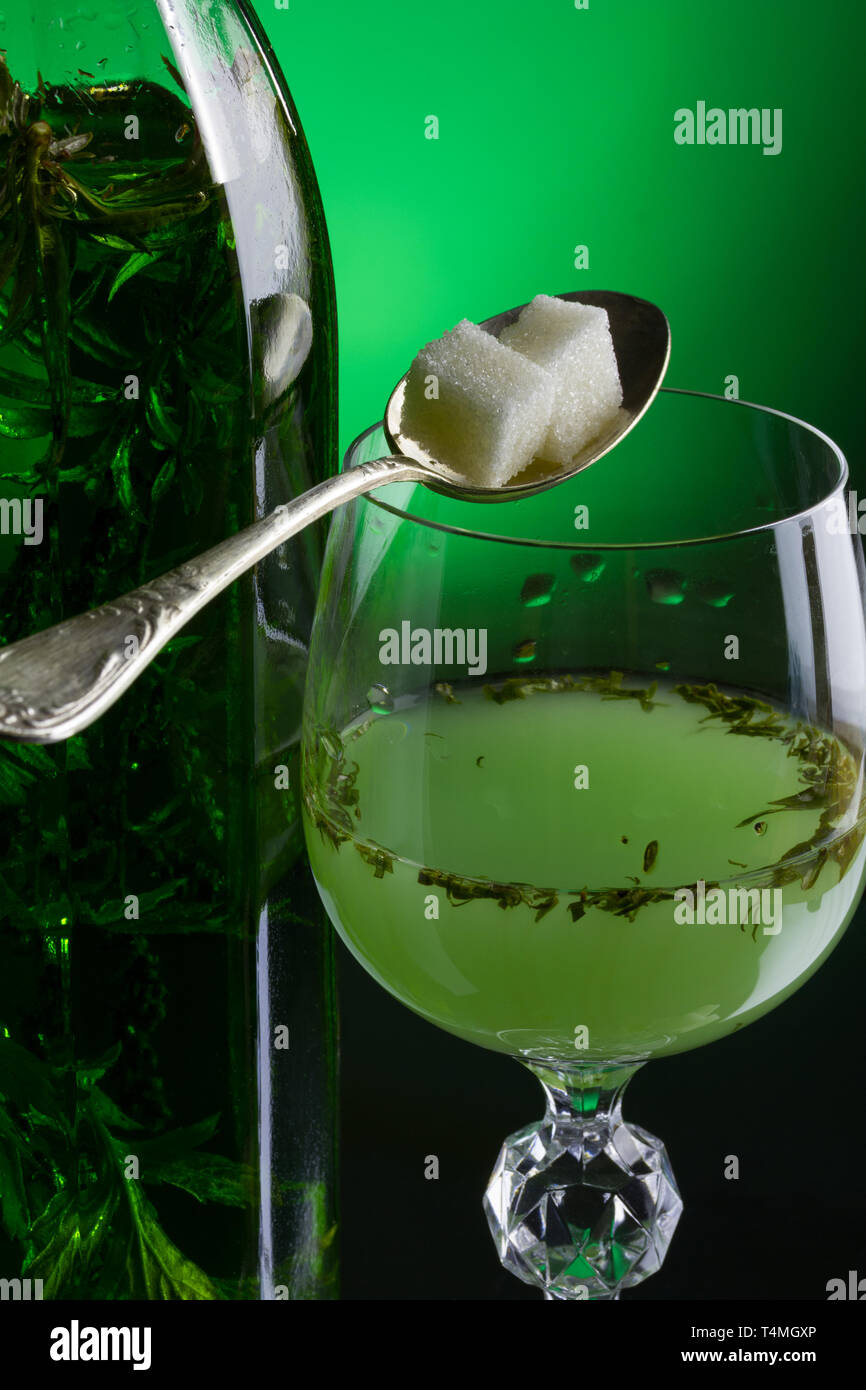 Absinthe with sugar closeup Stock Photo Alamy