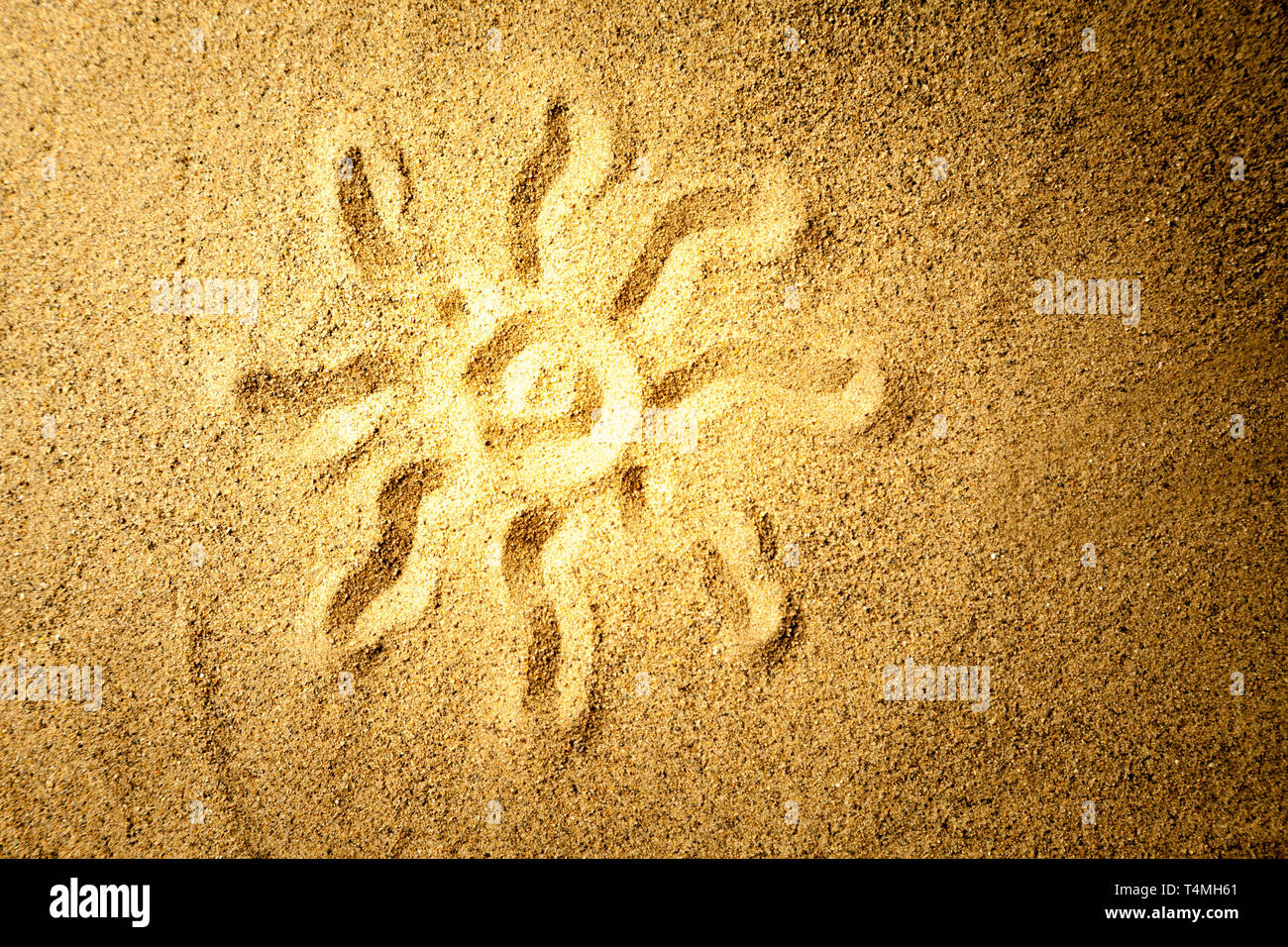 Sun shape in the sand. Stock Photo