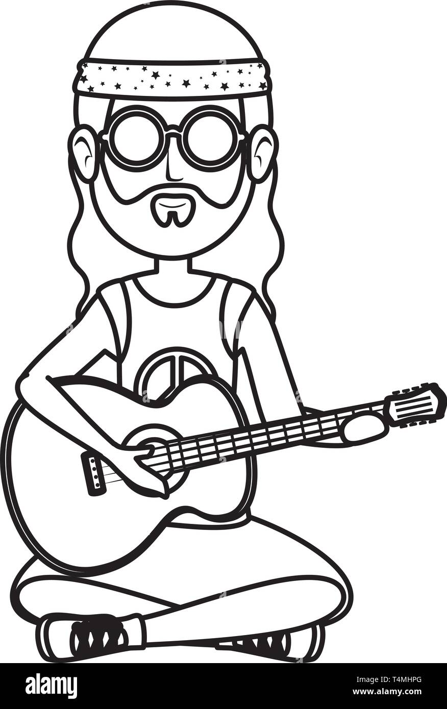 hippy man playing guitar character Stock Vector