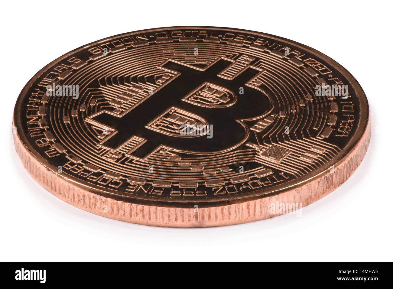 Bronze bitcoin isolated on white background. High resolution photo