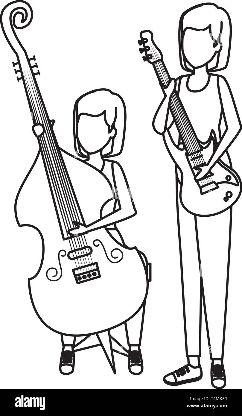 women playing cello and electric guitar characters Stock Vector Image
