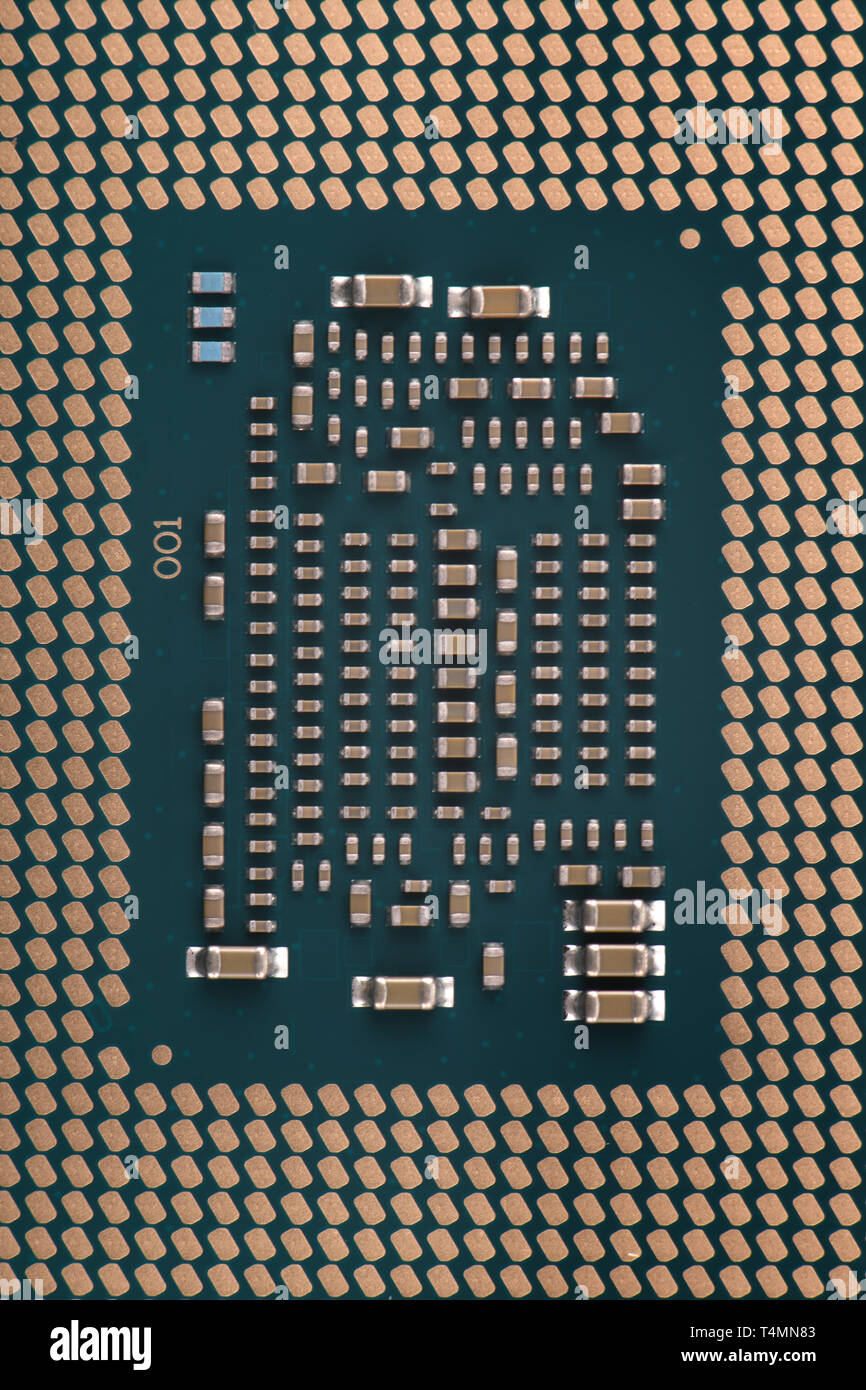 Contacts on the processor close up. A macro photo of a computer's ...