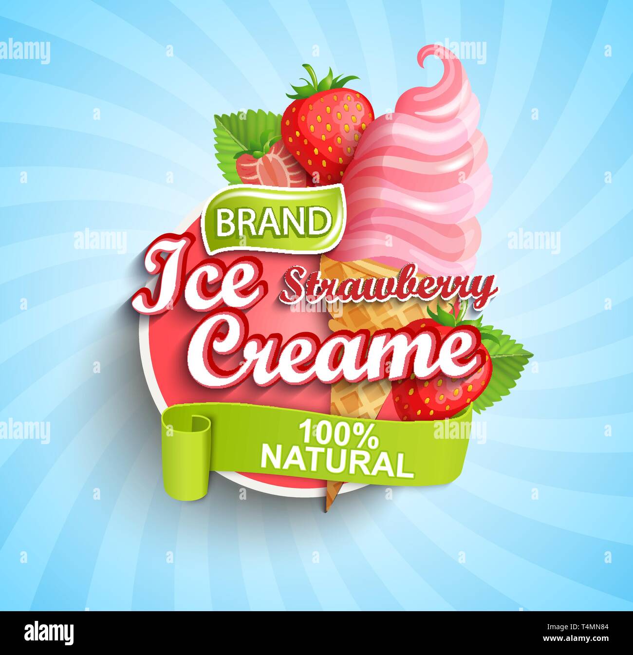 Strawberry Ice cream logo, label or emblem. Stock Vector