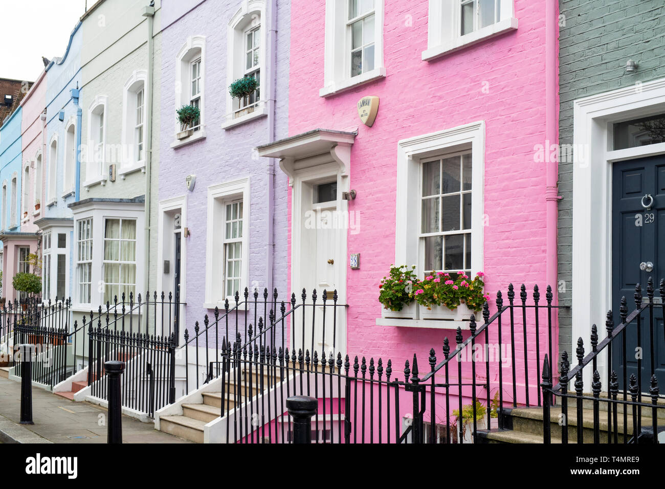 Colourful terraced houses, Bywater Street, Chelsea, Royal Borough of ...