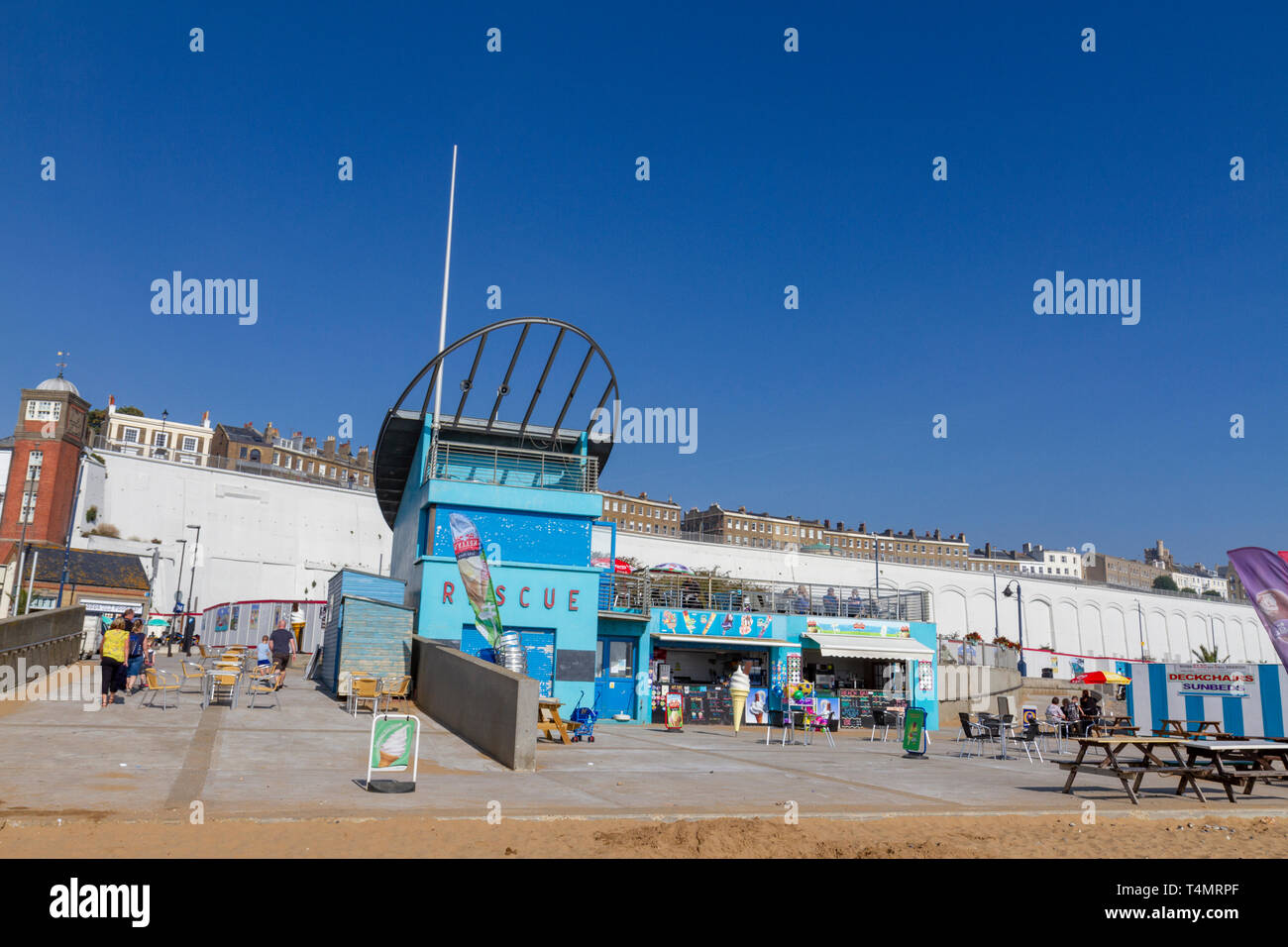 The lifeguard tower and rescue centre close to the beach in Ramsgate, Kent, UK. Stock Photo