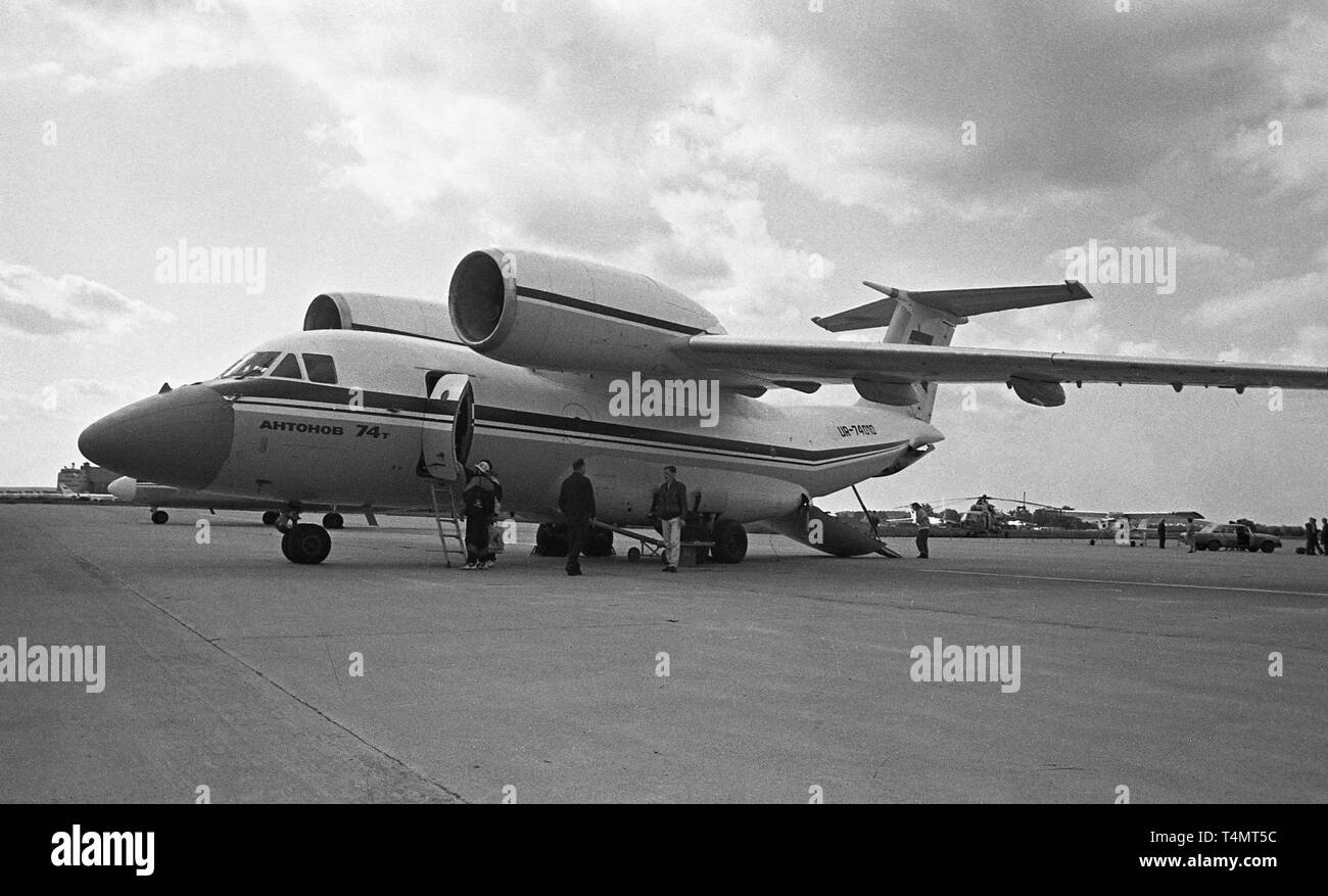 Antonov An-74 aircraft. The first international aviation and space salon MAKS'93 Stock Photo