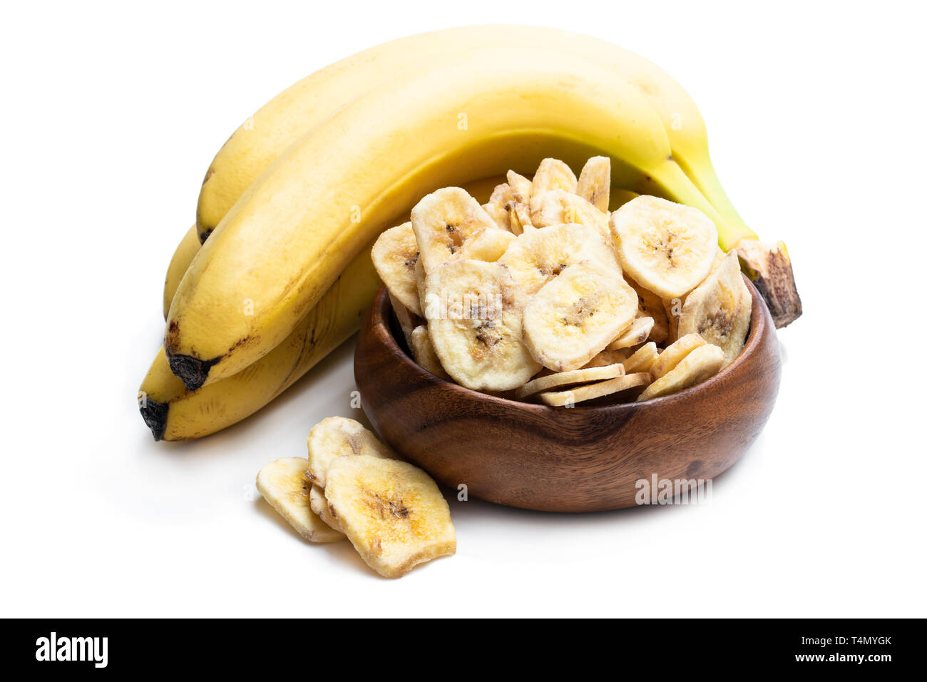 Homemade dehydrated banana chips isolated on white Stock Photo Alamy