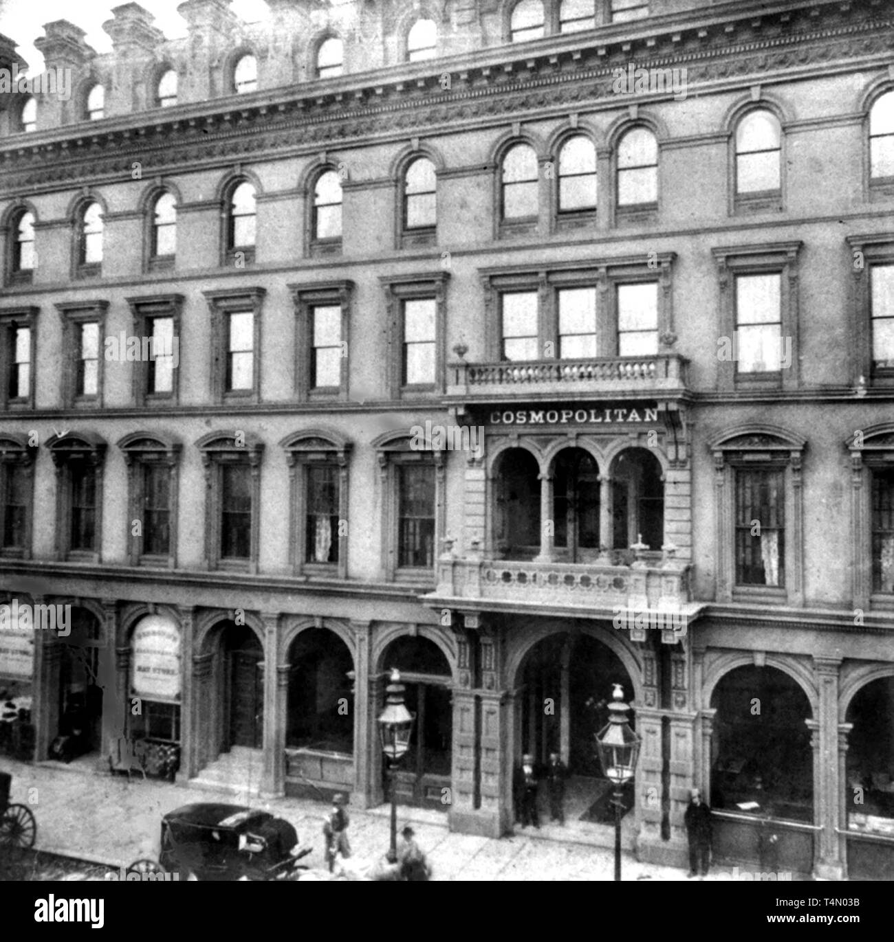 California History - Entrance to Cosmopolitan Hotel, San Francisco ca. 1866 Stock Photo