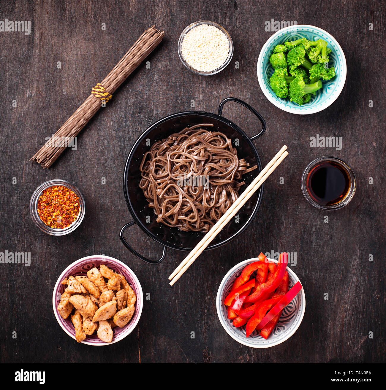 Asian noodles soba with various ingredients Stock Photo Alamy