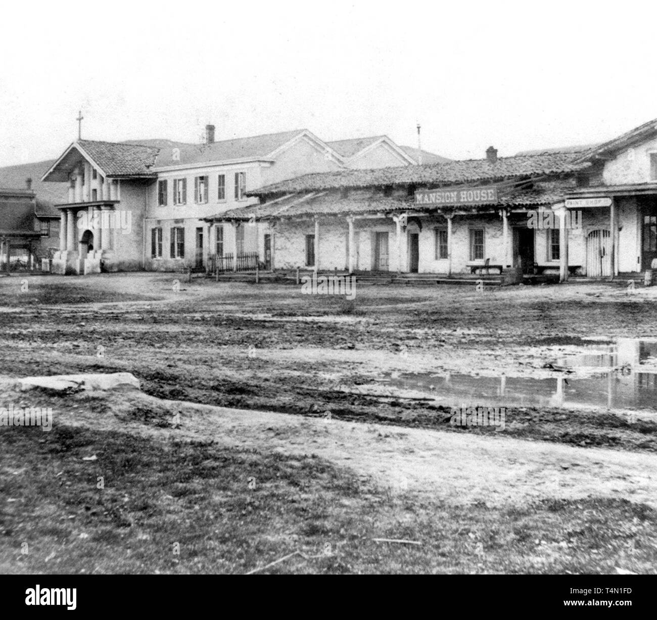 California History The Old Mansion House and Mission Dolores, San Francisco ca. 1866 Stock California History The Old Mansion House and Mission Dolores, San Francisco ca. 1866 Stock