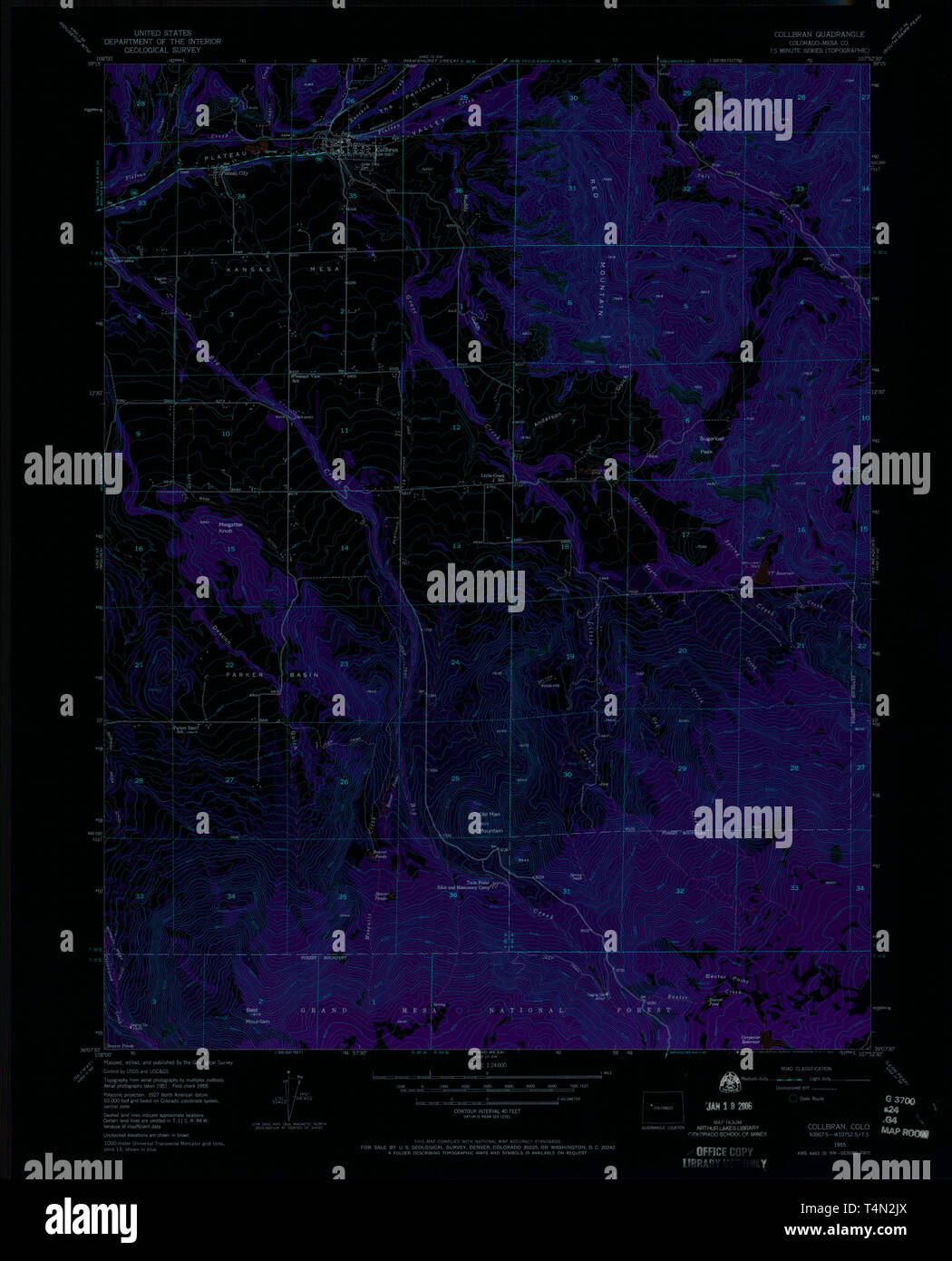 USGS TOPO Map Colorado CO Collbran 400851 1955 24000 Inverted