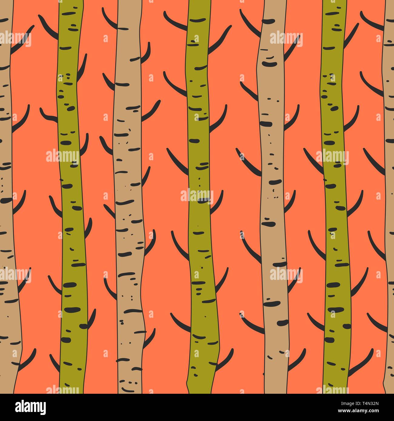 Seamless vector texture with birds and trees Stock Vector
