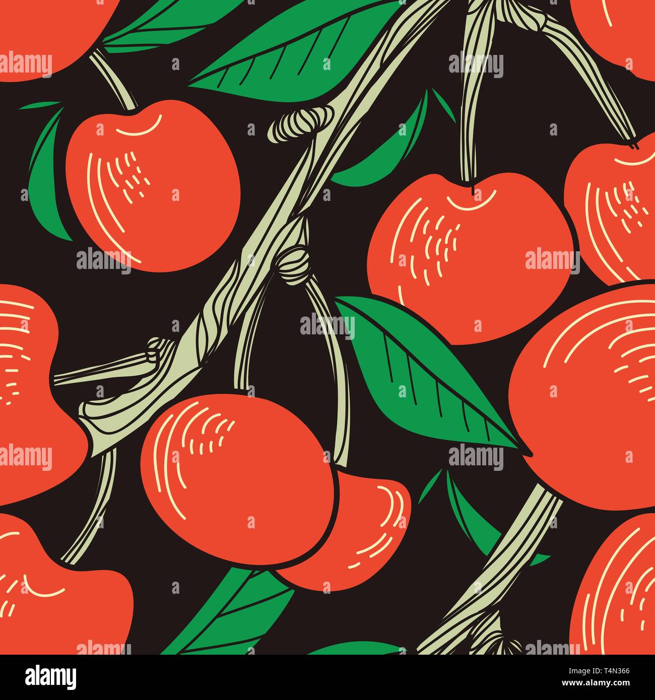 Seamless vector texture with cherries branch Stock Vector Image & Art ...