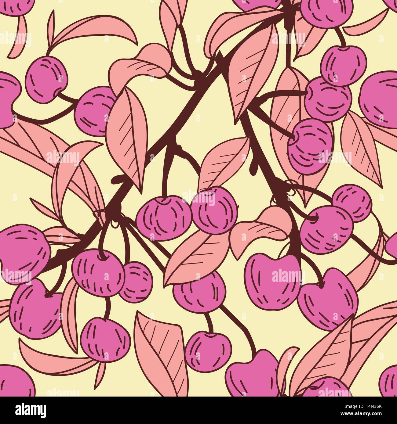 Seamless vector texture with cherries branch Stock Vector Image & Art ...