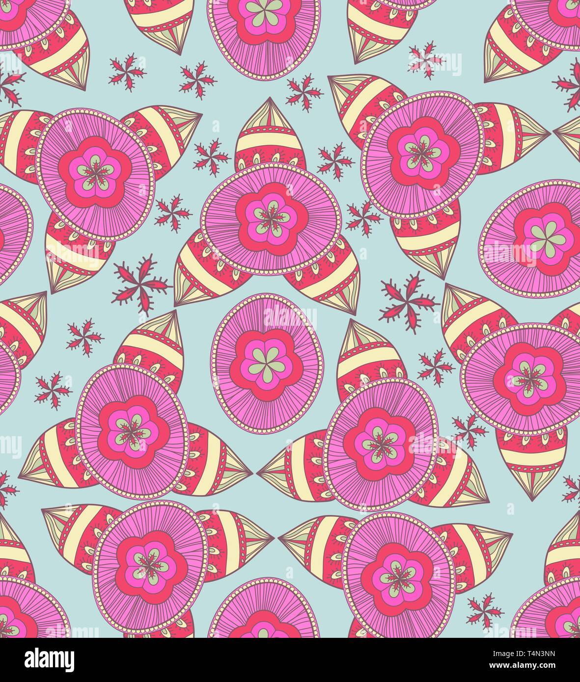 Seamless vector texture with drawing tribal flowers Stock Vector