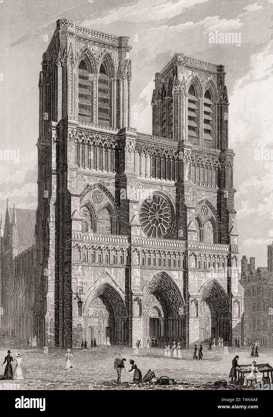Notre-Dame de Paris, antique steel engraved print, 1831 Stock Photo