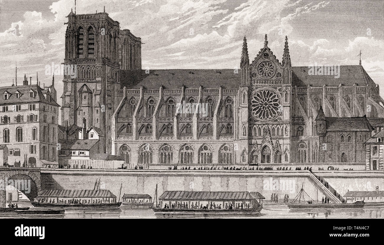 Notre-Dame de Paris, antique steel engraved print, 1831 Stock Photo