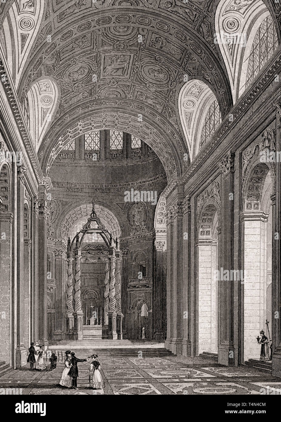 The Church of Notre-Dame de Paris, antique steel engraved print, 1831 Stock Photo