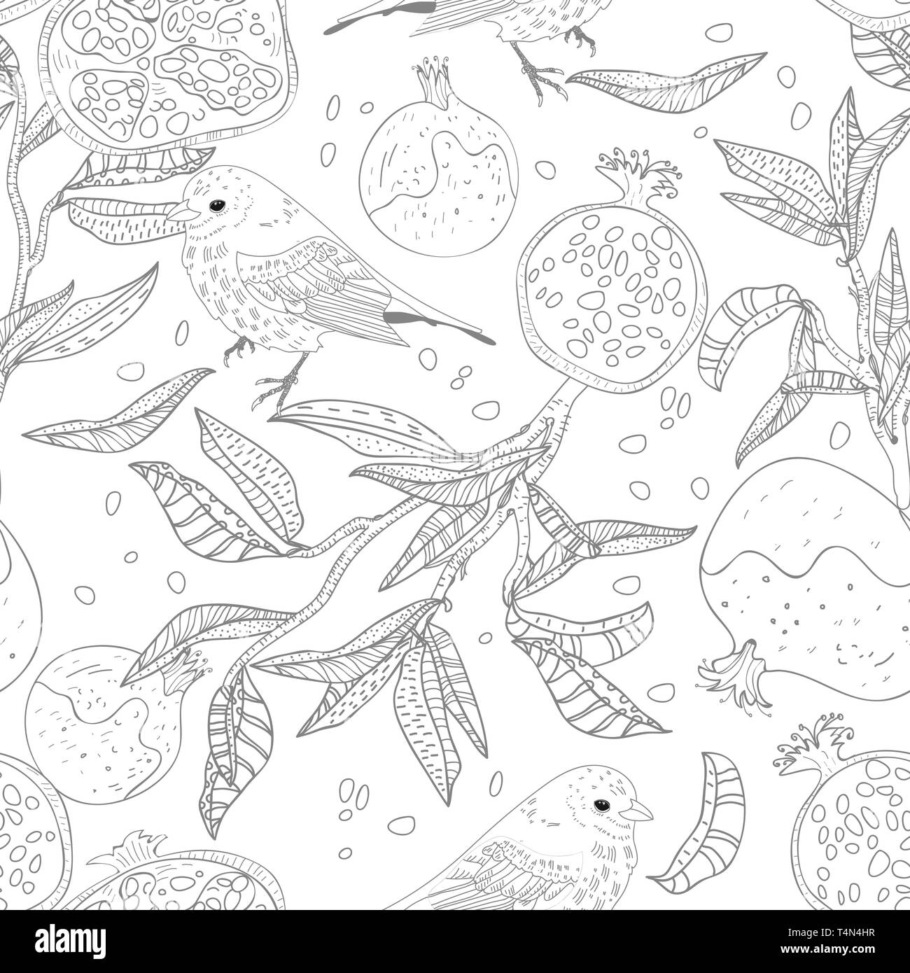 Seamless vector pattern with drawing birds and fruits Stock Vector Image & Art Alamy
