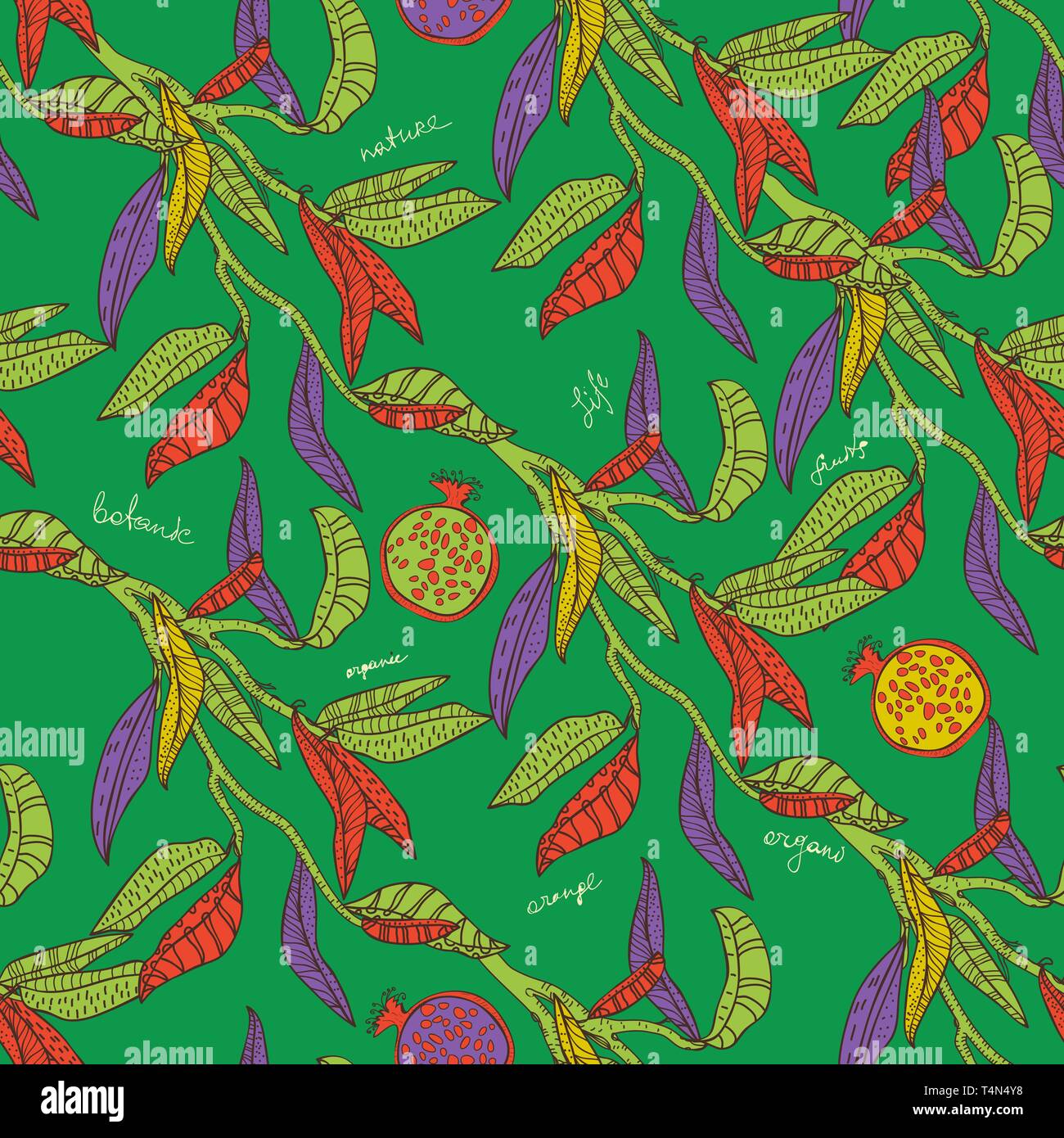 Seamless vector texture with leafs and fruits Stock Vector Image & Art ...