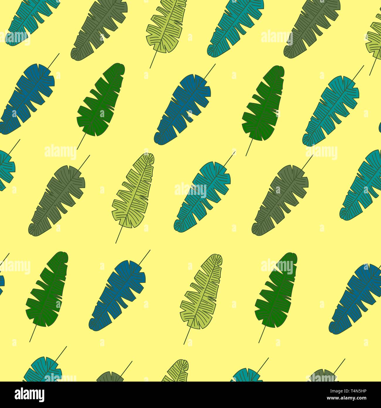 Seamless pattern with colorful tropical leaves and plants Stock Vector