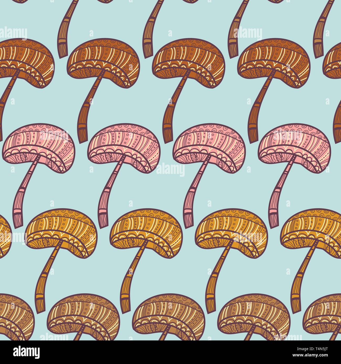 Seamless vector texture with abstract tribal mushrooms Stock Vector