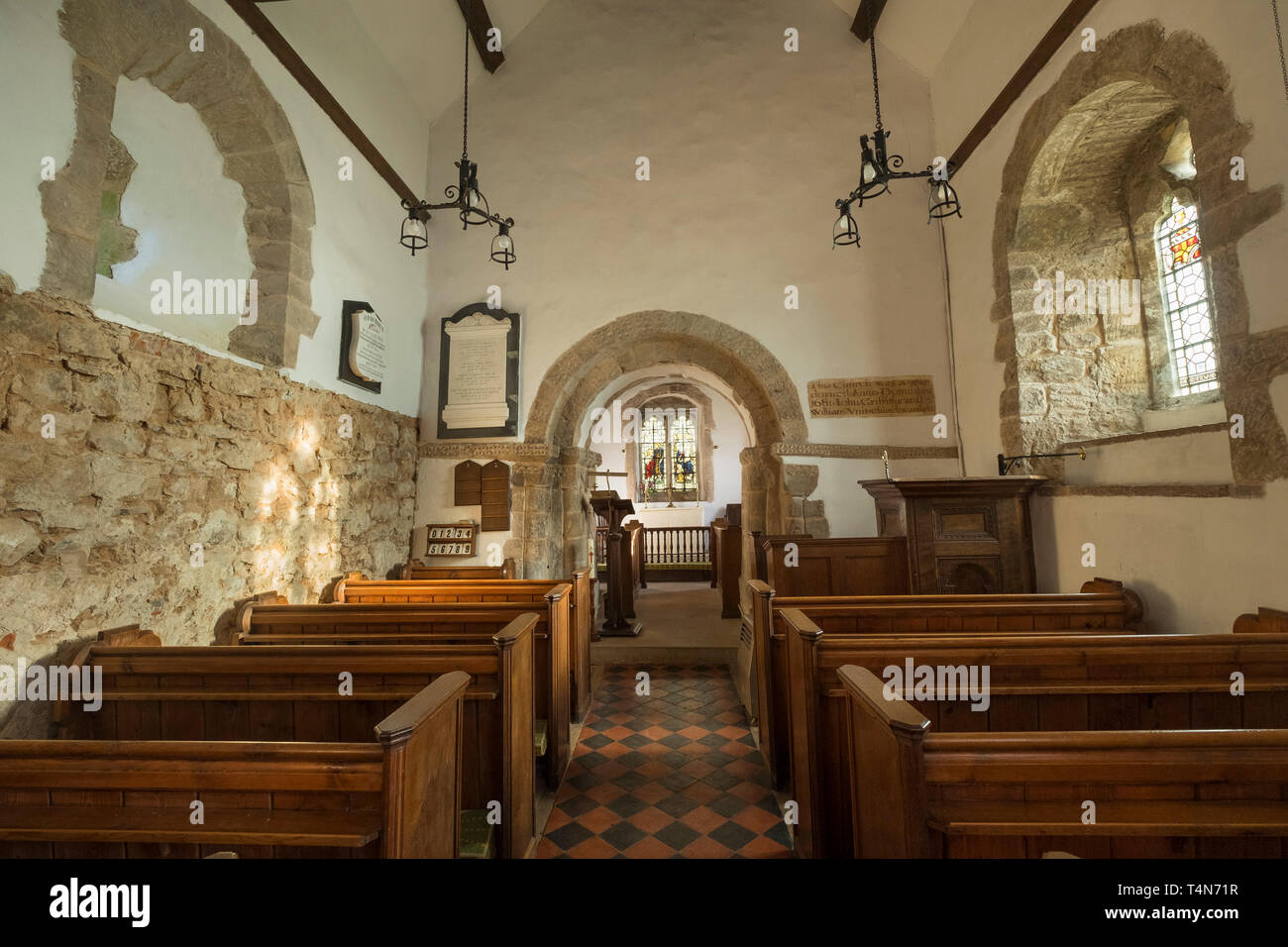 The interior of the Church of St John the Baptist at Hope Bagot, near Ludlow, Shropshire, England, UK Stock Photo