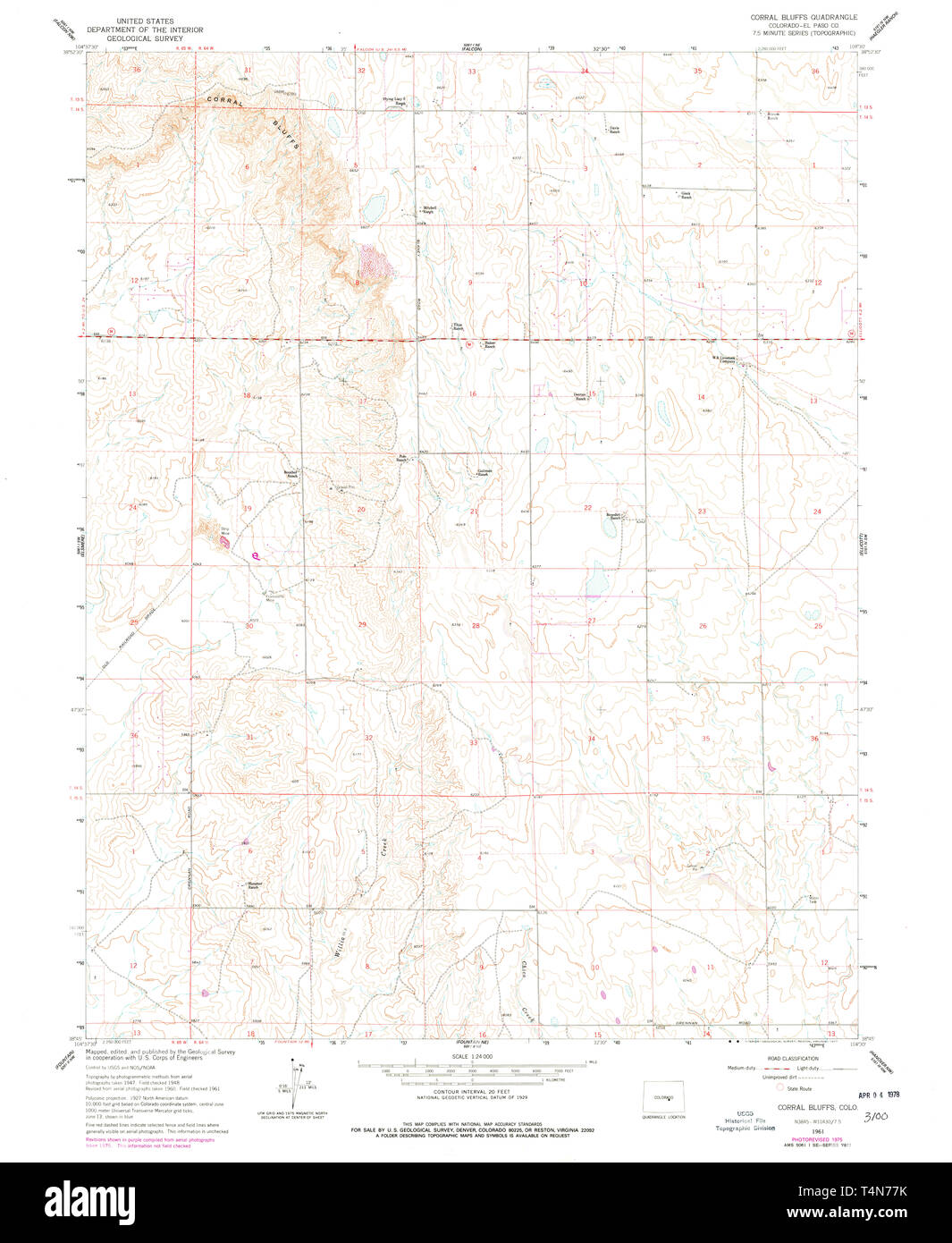 Corral Bluffs Colorado Map Usgs Topo Map Colorado Co Corral Bluffs 232638 1961 24000 Restoration Stock  Photo - Alamy
