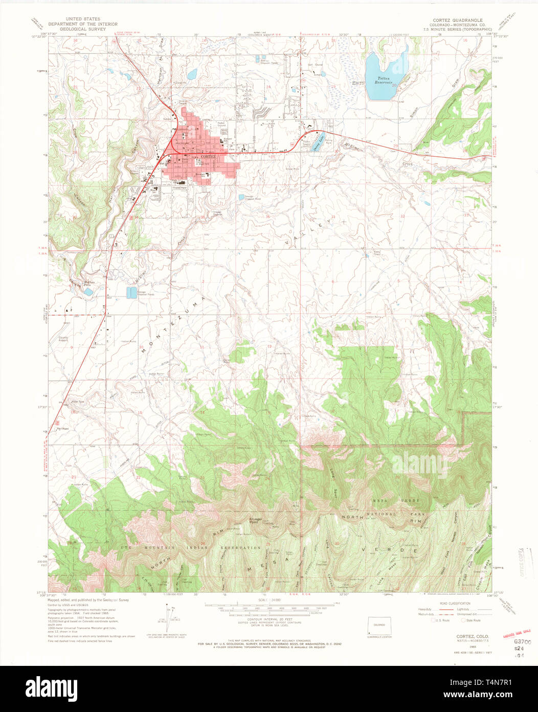 High-Resolution Topographic Map of Cortez, Colorado