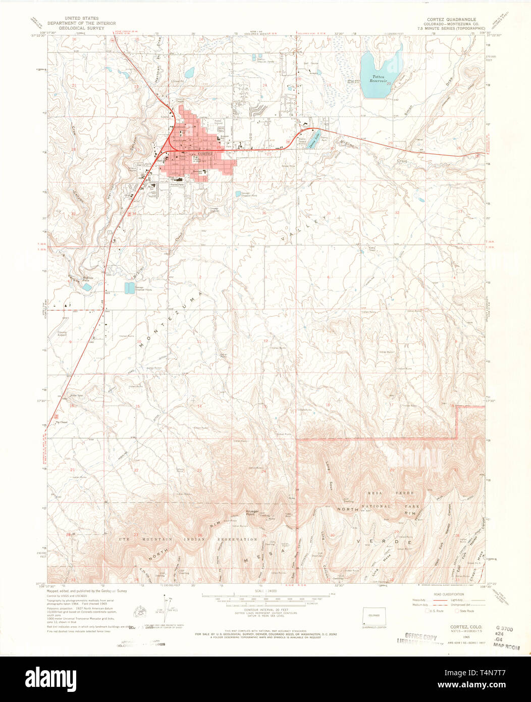 USGS TOPO Map Colorado CO Cortez - Usgs Topo Map Colorado Co Cortez 400810 1965 24000 Restoration T4N7T7 
