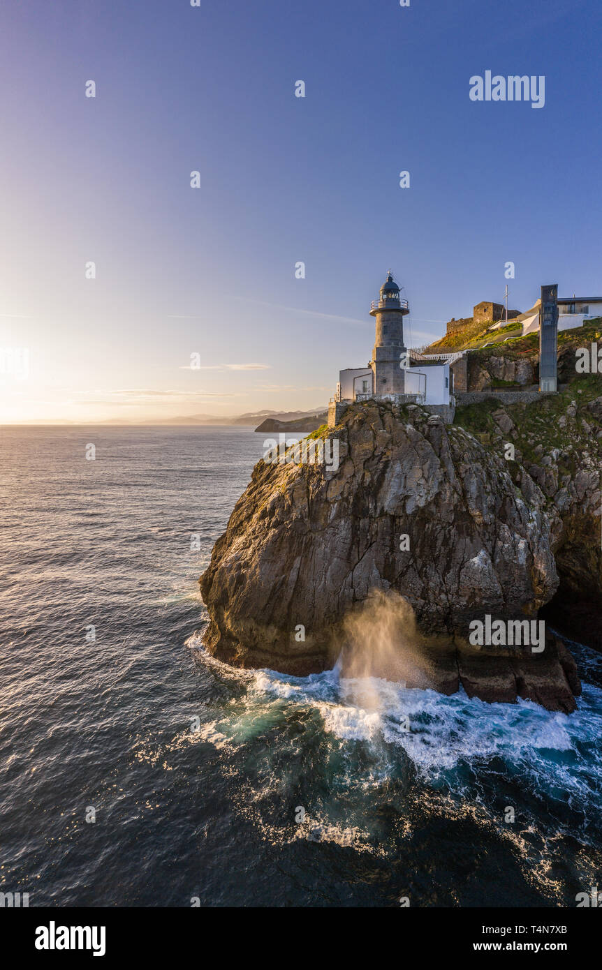 Basque Lighthouse Santa Catalina lighthouse in Lekeitio, Basque country - drone aerial ...