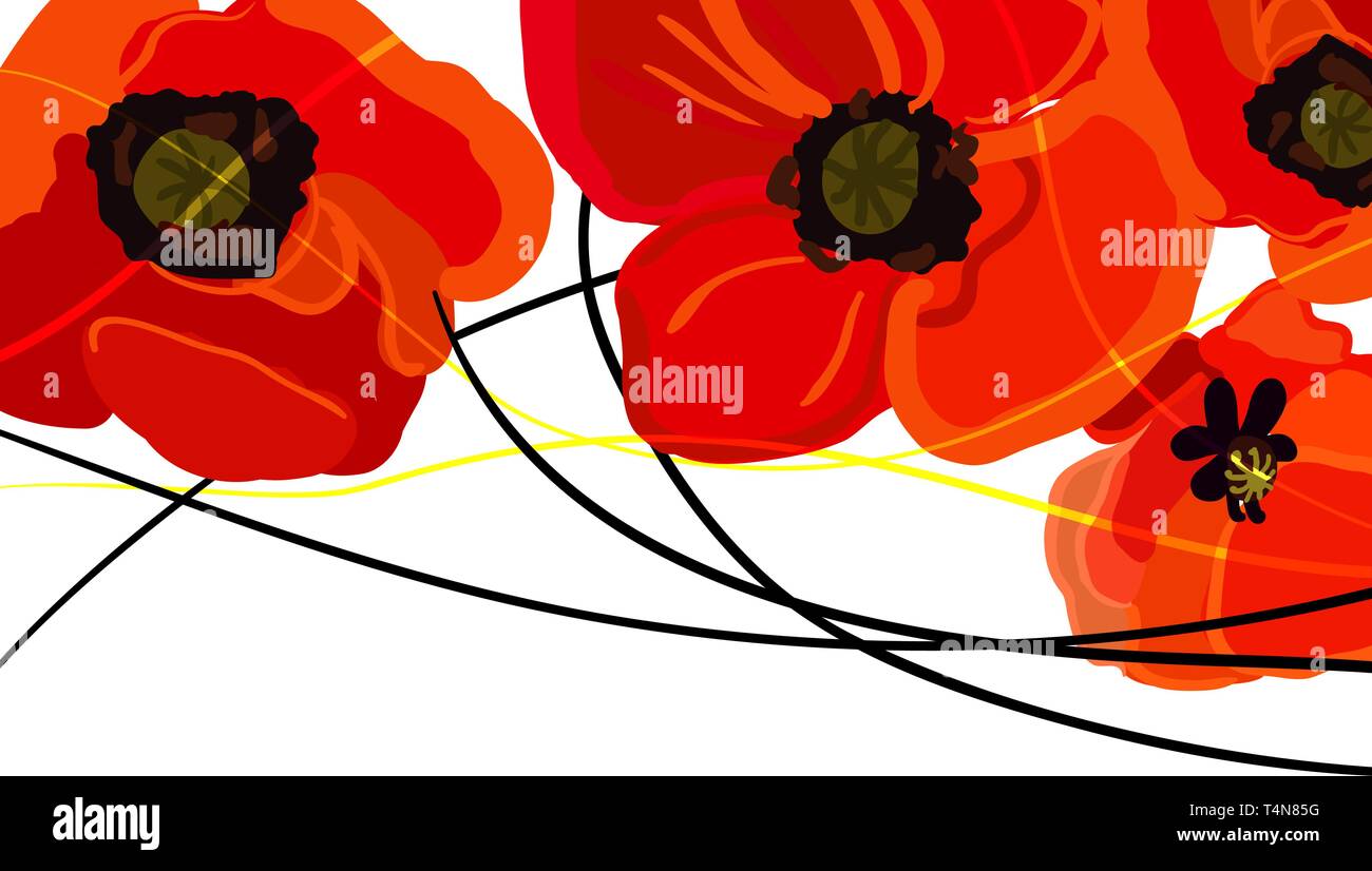 Abstract light vector background with red poppies Stock Vector Image ...