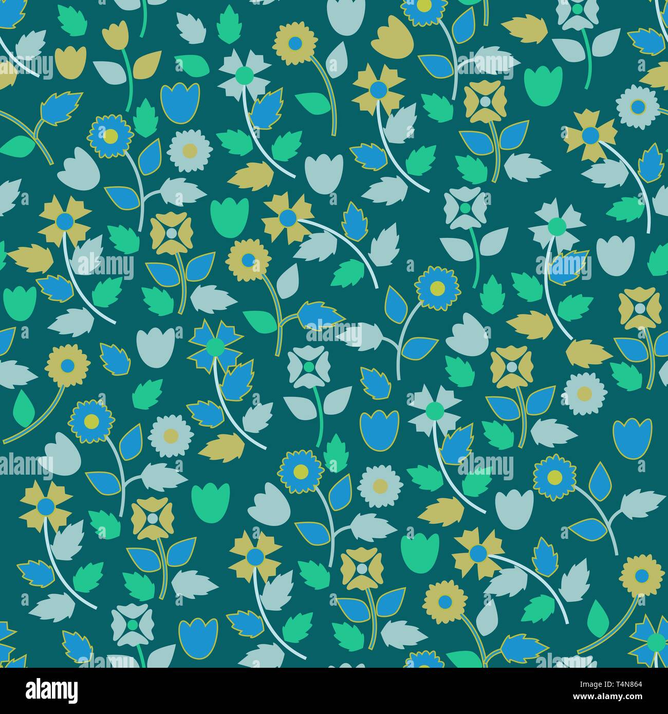 Blue seamless vector wallpaper with small flowers Stock Vector Image ...