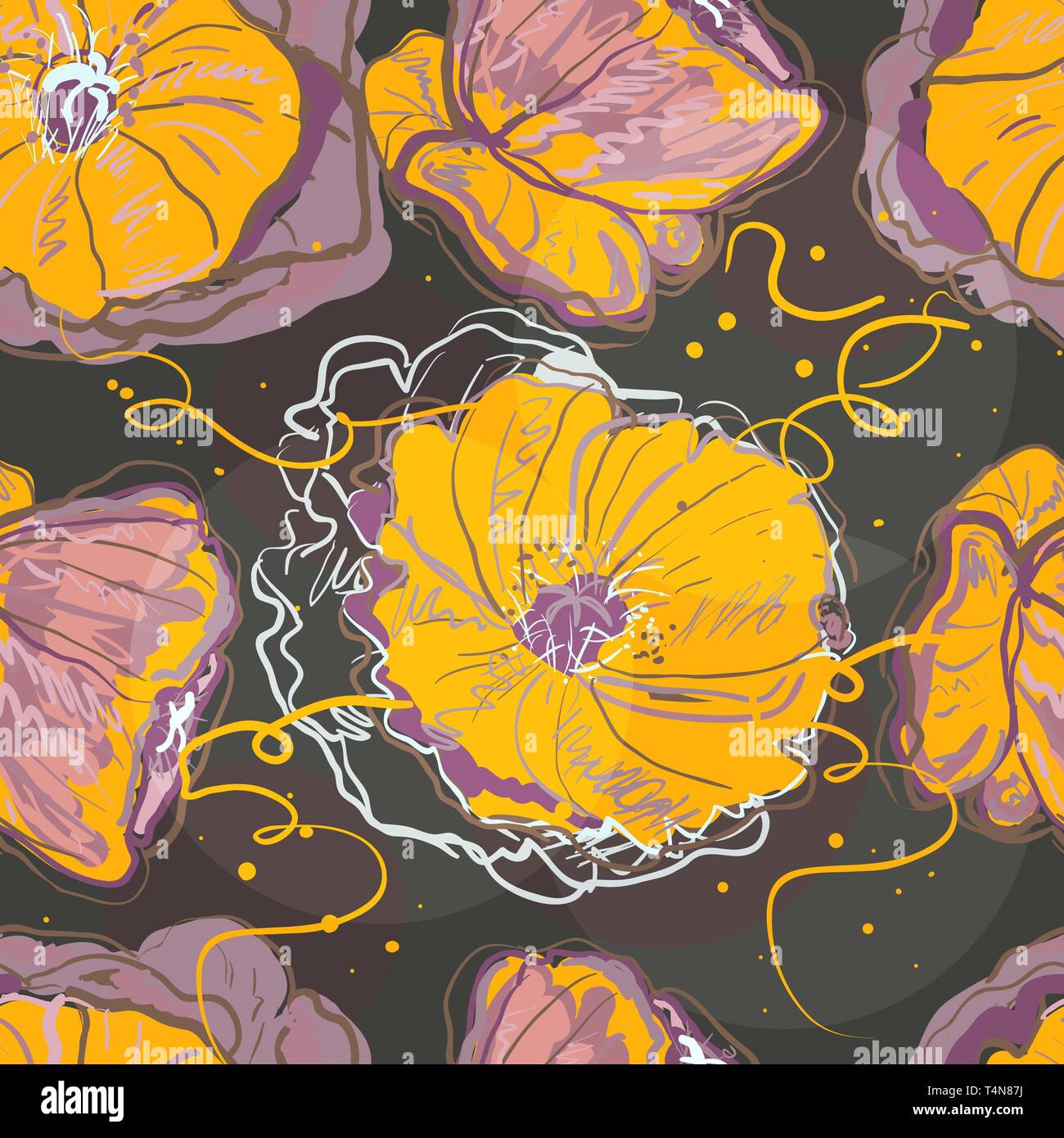 Abstract seamless  vector texture with bright poppies Stock Vector