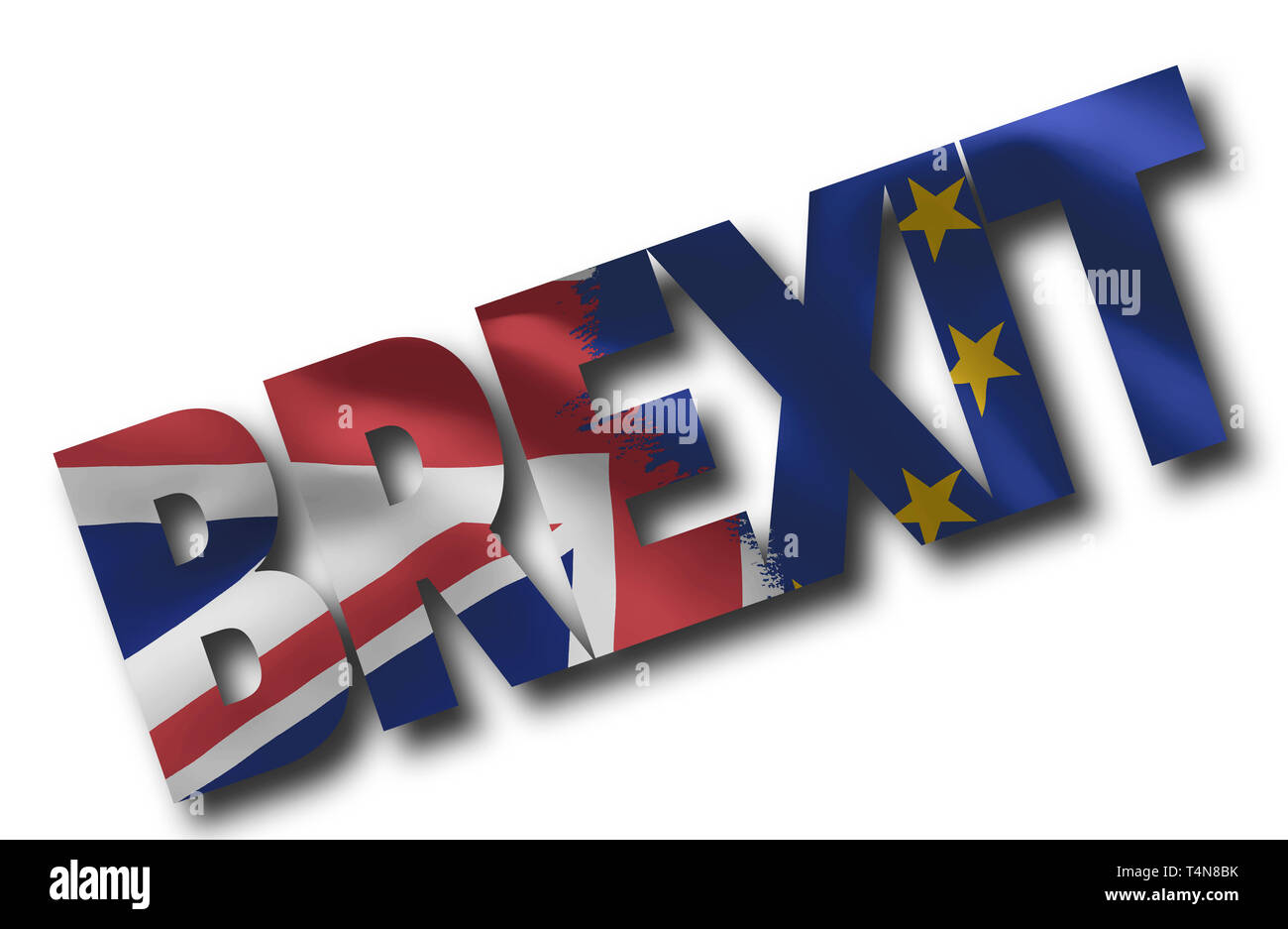 word BREXIT filled with UK flag Union Jack and European Union flag Stock Photo
