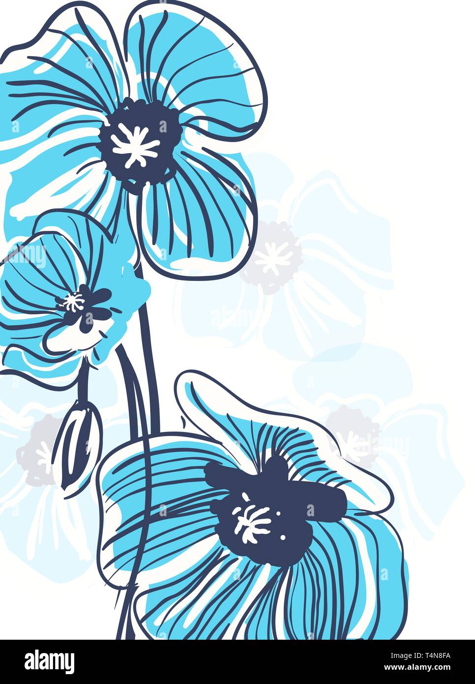 Drawing white vector background with blue flowers Stock Vector Image ...