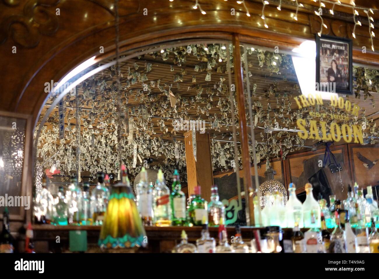 Iron Door Saloon Bar Mirror Stock Photo